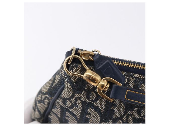 Christian Dior Trotter Canvas Saddle Accessory Pouch Navy Gold - vista 9