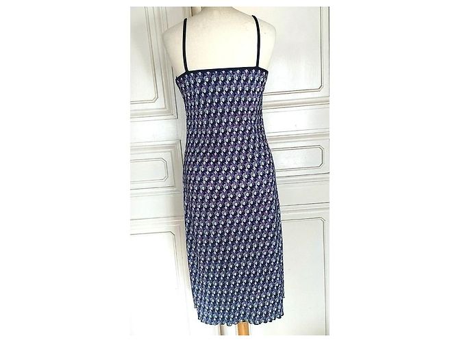 Versus Versace Versus Gianni Versace Plissiertes Seidenkleid Pink Weiß Dunkelblau - Ansicht 11
