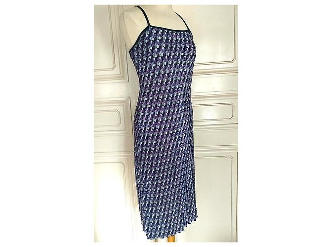 Versus Versace Versus Gianni Versace Plissiertes Seidenkleid Pink Weiß Dunkelblau - Ansicht 9
