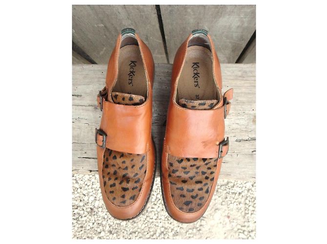 Autre Marque Kickers Scarpe Monk Strap in Pelle Marrone con Stampa Leopardata Stampa leopardo - vista 2