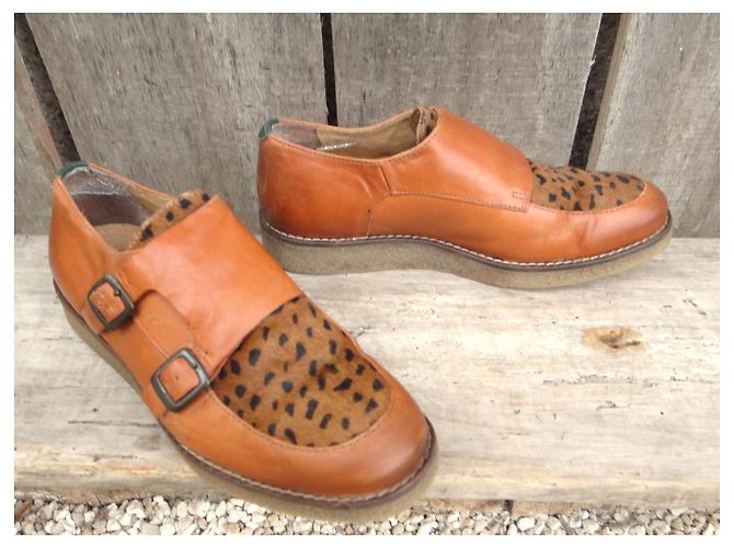 Autre Marque Kickers Scarpe Monk Strap in Pelle Marrone con Stampa Leopardata Stampa leopardo - vista 4
