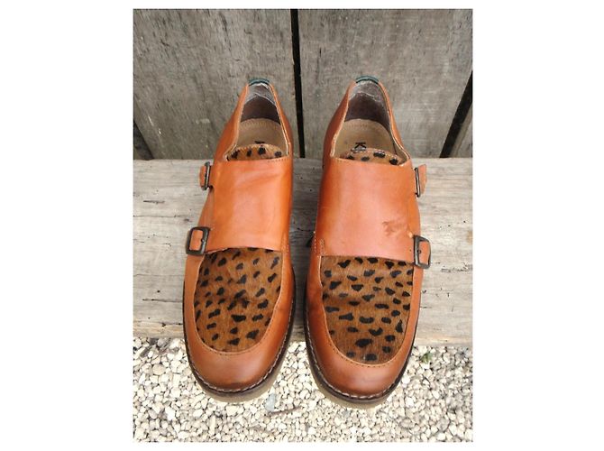 Autre Marque Kickers Scarpe Monk Strap in Pelle Marrone con Stampa Leopardata Stampa leopardo - vista 5