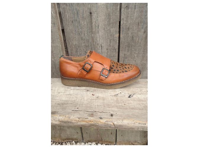 Autre Marque Kickers Scarpe Monk Strap in Pelle Marrone con Stampa Leopardata Stampa leopardo - vista 8