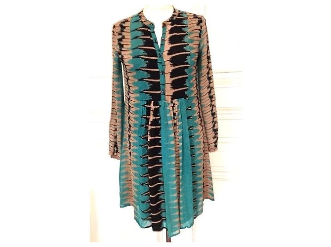 Antik Batik Preppy Folk Kleid Schwarz Beige Türkis - Ansicht 10