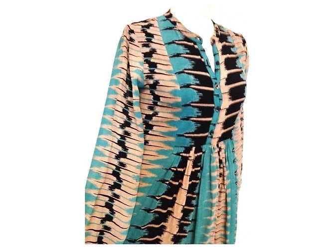 Antik Batik Preppy Folk Kleid Schwarz Beige Türkis - Ansicht 12