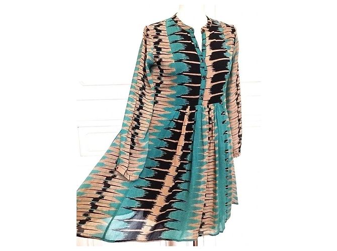 Antik Batik Preppy Folk Kleid Schwarz Beige Türkis - Ansicht 2