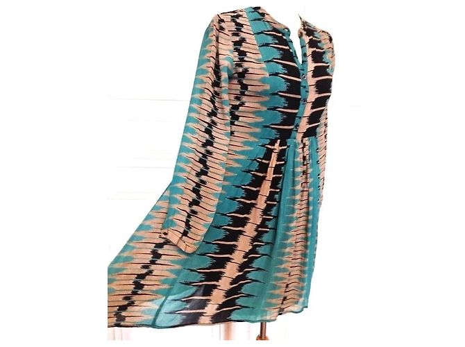 Antik Batik Preppy Folk Kleid Schwarz Beige Türkis - Ansicht 20