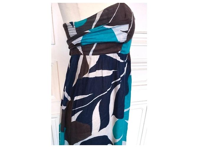 Antik Batik Vestido Largo Folk de Algodón Castaño Blanco Turquesa Azul oscuro - vista 10