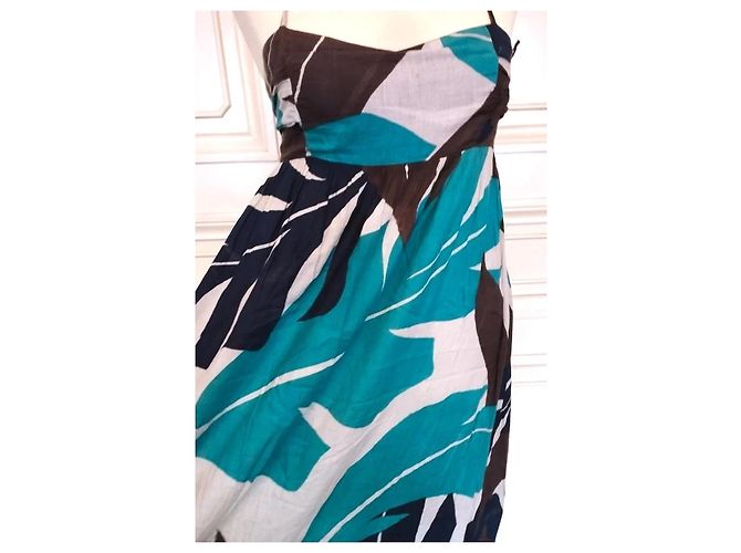 Antik Batik Vestido Largo Folk de Algodón Castaño Blanco Turquesa Azul oscuro - vista 11