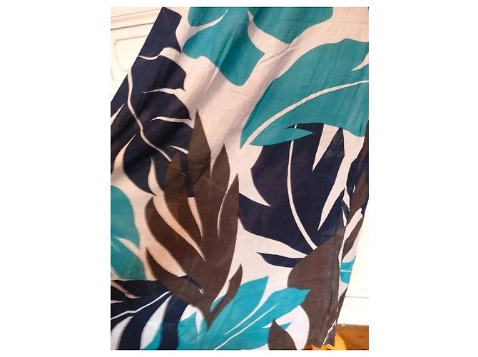 Antik Batik Vestido Largo Folk de Algodón Castaño Blanco Turquesa Azul oscuro - vista 12