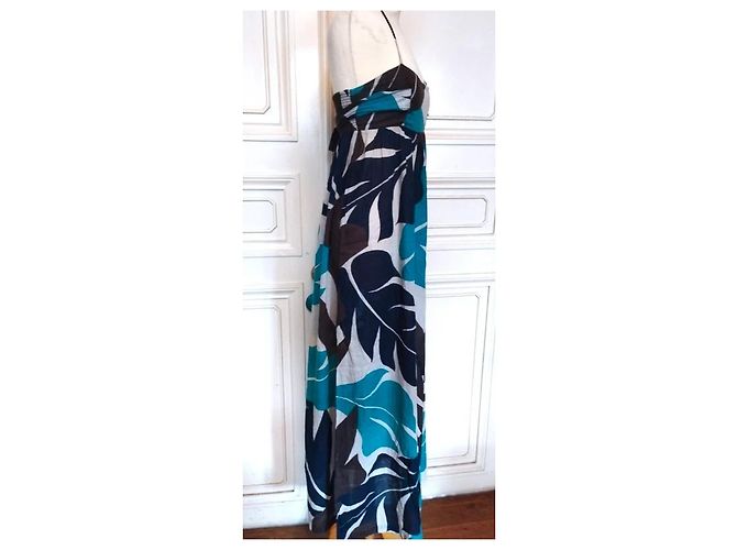 Antik Batik Vestido Largo Folk de Algodón Castaño Blanco Turquesa Azul oscuro - vista 13