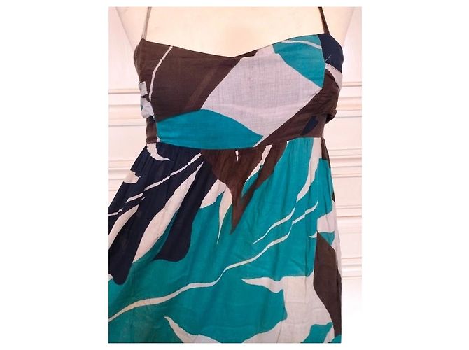 Antik Batik Vestido Largo Folk de Algodón Castaño Blanco Turquesa Azul oscuro - vista 14