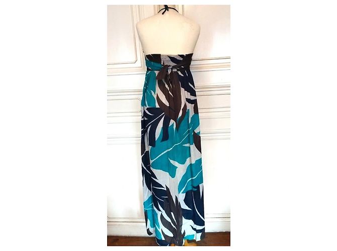 Antik Batik Vestido Largo Folk de Algodón Castaño Blanco Turquesa Azul oscuro - vista 15