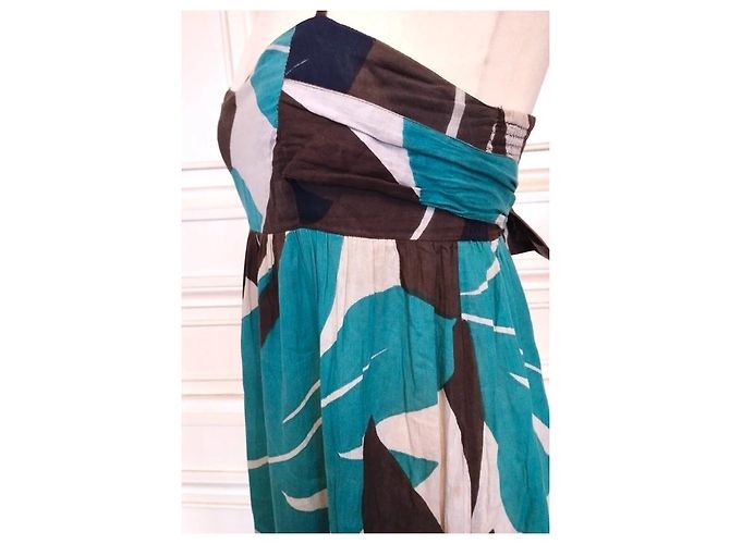 Antik Batik Vestido Largo Folk de Algodón Castaño Blanco Turquesa Azul oscuro - vista 18