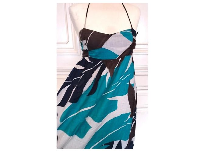 Antik Batik Vestido Largo Folk de Algodón Castaño Blanco Turquesa Azul oscuro - vista 20