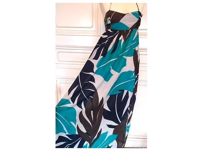 Antik Batik Vestido Largo Folk de Algodón Castaño Blanco Turquesa Azul oscuro - vista 3