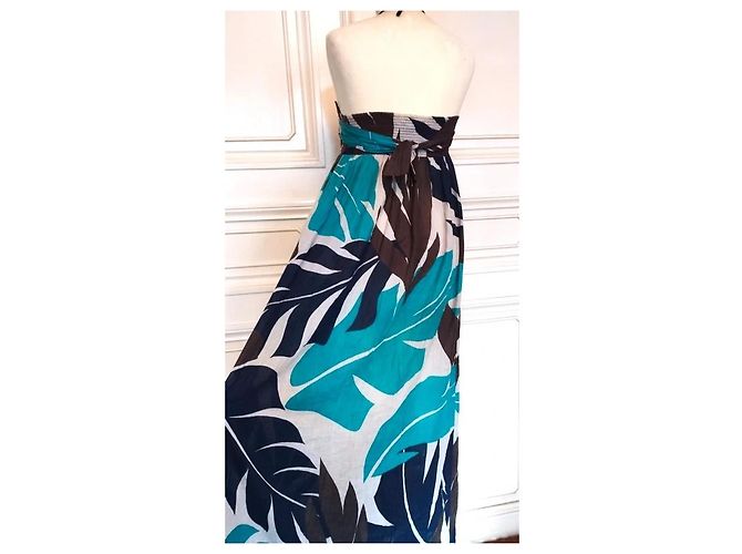Antik Batik Vestido Largo Folk de Algodón Castaño Blanco Turquesa Azul oscuro - vista 5
