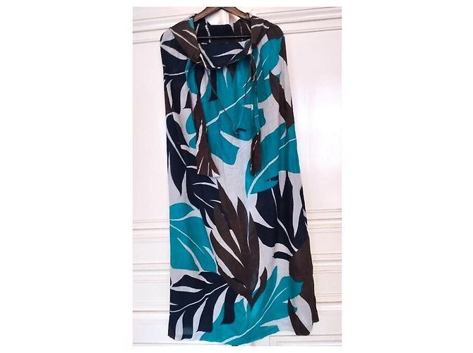 Antik Batik Vestido Largo Folk de Algodón Castaño Blanco Turquesa Azul oscuro - vista 6