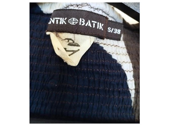 Antik Batik Vestido Largo Folk de Algodón Castaño Blanco Turquesa Azul oscuro - vista 7
