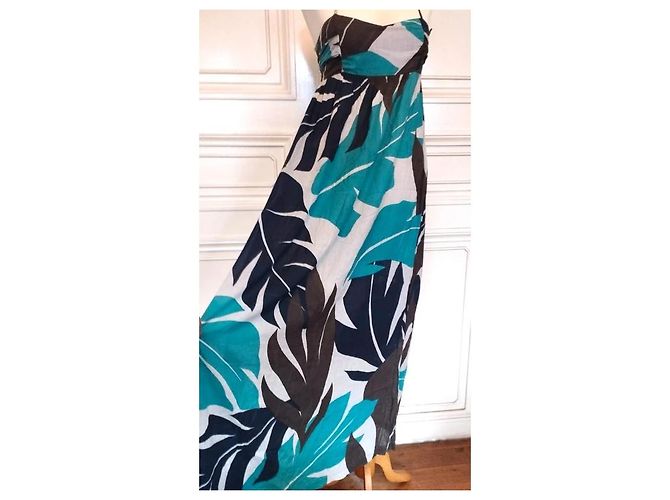 Antik Batik Vestido Largo Folk de Algodón Castaño Blanco Turquesa Azul oscuro - vista 8