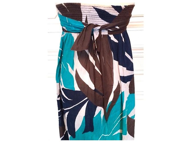 Antik Batik Vestido Largo Folk de Algodón Castaño Blanco Turquesa Azul oscuro - vista 9