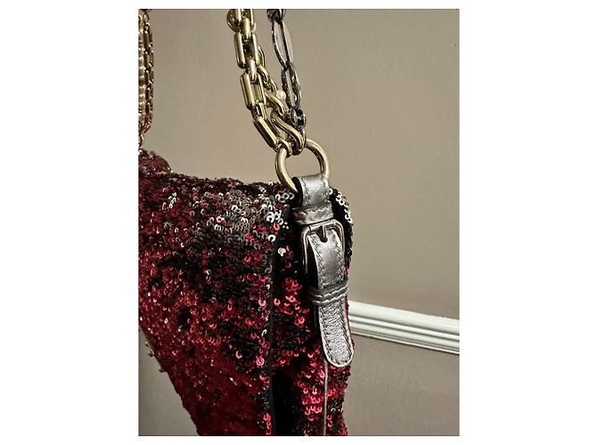 Dolce & Gabbana Borsa a tracolla Miss Charles con paillettes Rosso Metallico - vista 11