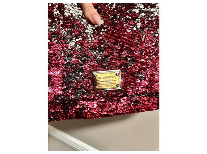 Dolce & Gabbana Borsa a tracolla Miss Charles con paillettes Rosso Metallico - vista 7