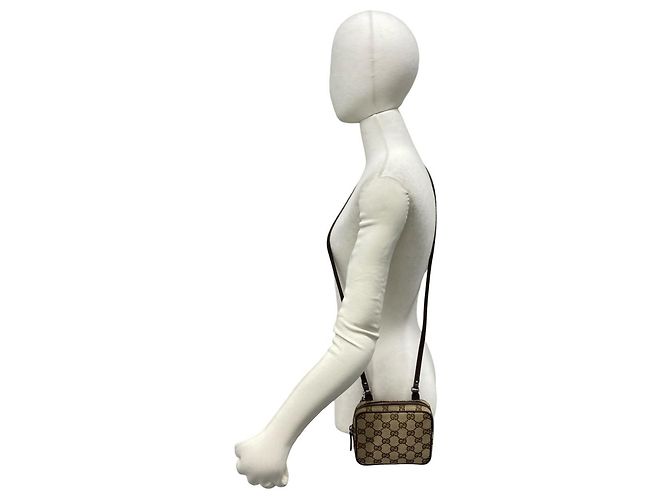 Mini borsa a tracolla in pelle e tela con motivo GG Logo Gucci Marrone - vista 2