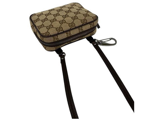 Mini borsa a tracolla in pelle e tela con motivo GG Logo Gucci Marrone - vista 4