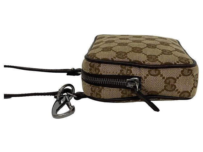 Mini borsa a tracolla in pelle e tela con motivo GG Logo Gucci Marrone - vista 5