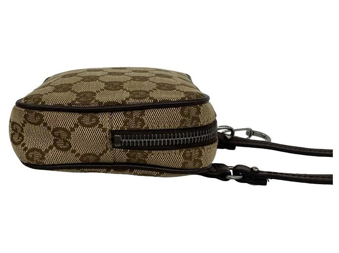 Mini borsa a tracolla in pelle e tela con motivo GG Logo Gucci Marrone - vista 6
