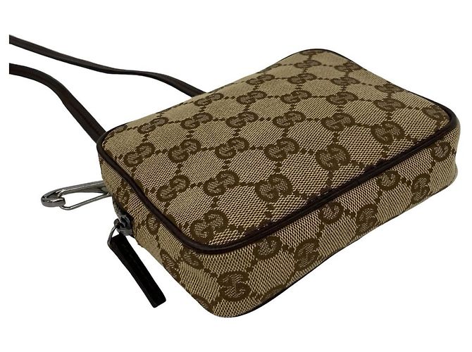 Mini borsa a tracolla in pelle e tela con motivo GG Logo Gucci Marrone - vista 7