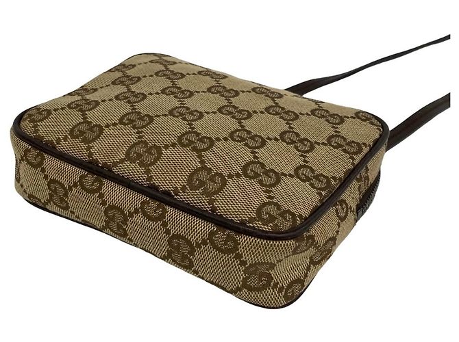 Mini borsa a tracolla in pelle e tela con motivo GG Logo Gucci Marrone - vista 8
