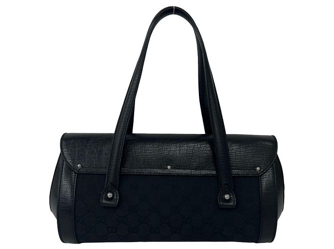 Borsa GUCCI Old Bamboo GG Logo in pelle e canvas Nero - vista 3
