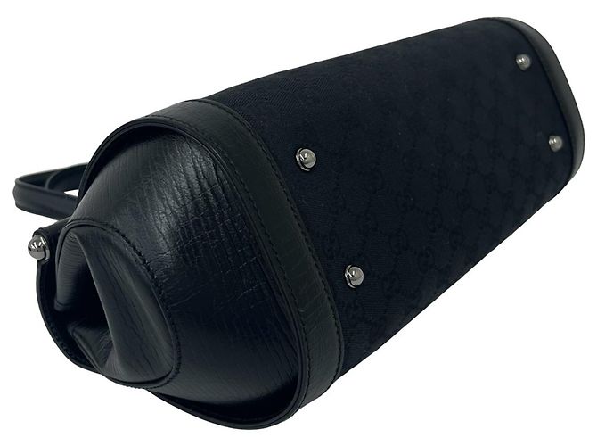 Borsa GUCCI Old Bamboo GG Logo in pelle e canvas Nero - vista 7