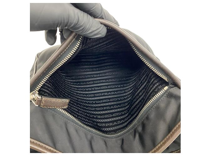 Borsa a tracolla Prada Nylon e Pelle Saffiano Nero Marrone - vista 10