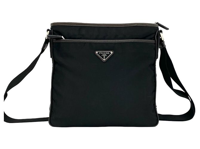 Borsa a tracolla Prada Nylon e Pelle Saffiano Nero Marrone - vista 3