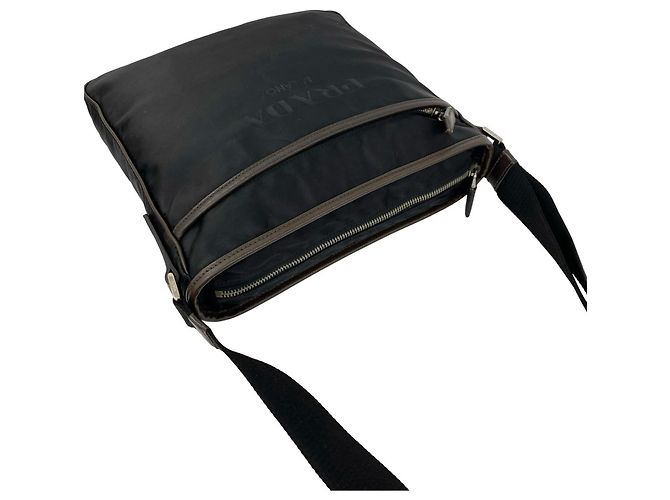 Borsa a tracolla Prada Nylon e Pelle Saffiano Nero Marrone - vista 4