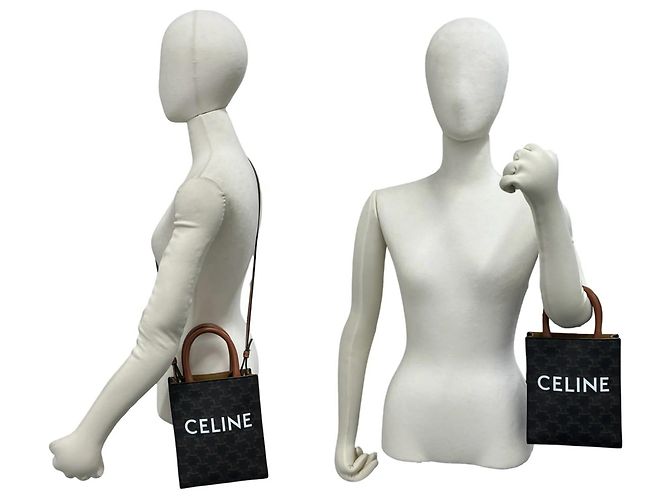Céline CELINE Mini Vertical Cabas Triomphe Logo Pattern Leather Shoulder Bag Brown - view 2