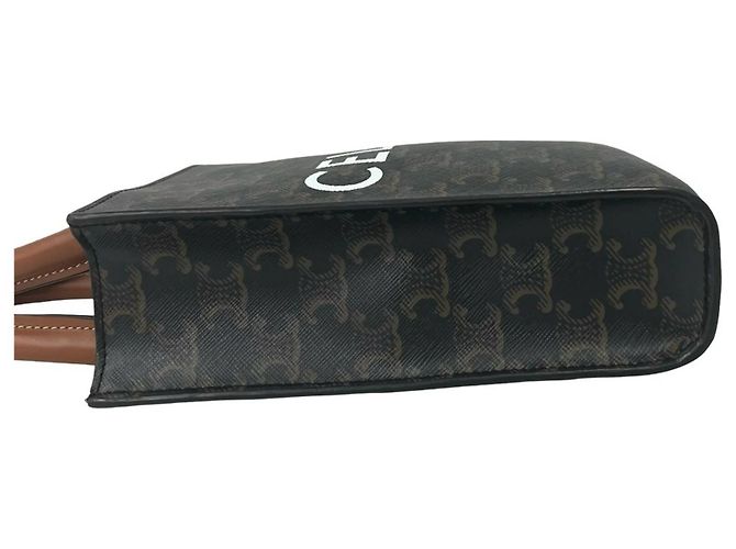 Céline CELINE Mini Vertical Cabas Triomphe Logo Pattern Leather Shoulder Bag Brown - view 5
