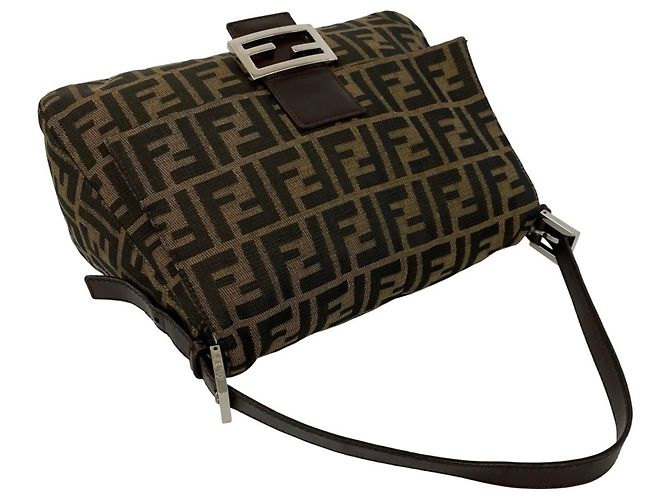 Fendi Vintage Zucca FF Logo Schultertasche Braun Schwarz - Ansicht 4