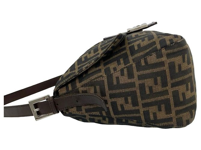 Fendi Vintage Zucca FF Logo Schultertasche Braun Schwarz - Ansicht 5
