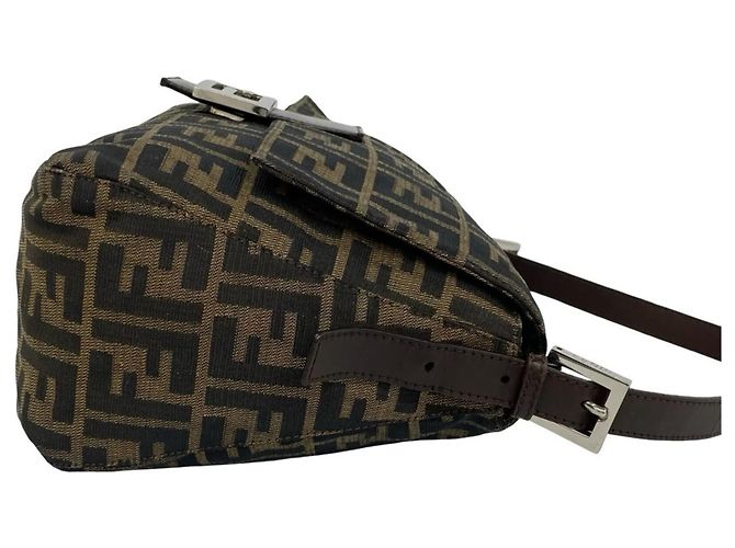 Fendi Vintage Zucca FF Logo Schultertasche Braun Schwarz - Ansicht 6