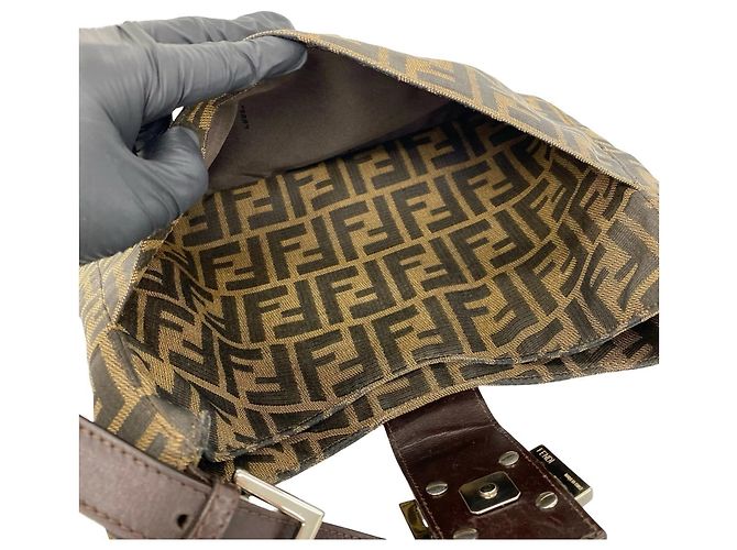 FENDI Vintage Zucca FF Logo Pattern Handtasche Braun Schwarz - Ansicht 10