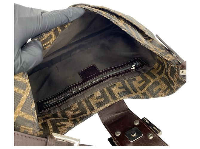 FENDI Vintage Zucca FF Logo Pattern Handtasche Braun Schwarz - Ansicht 9