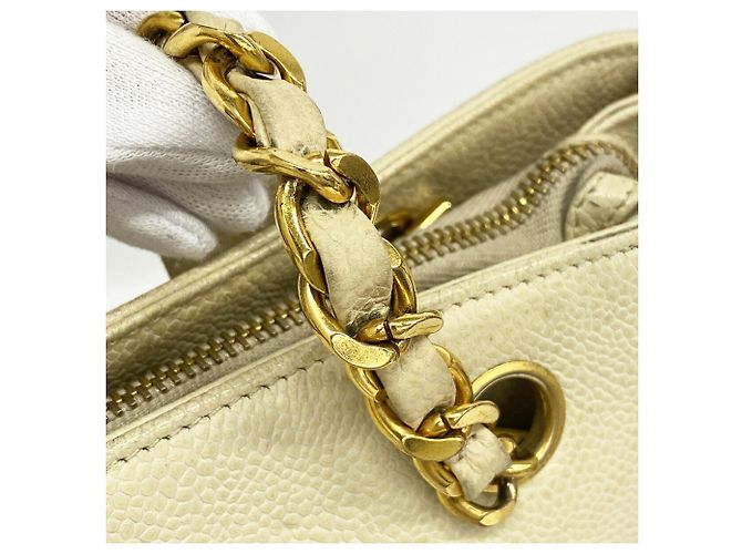 Borsa Tote Chanel in vitello martellato avorio Crudo - vista 9