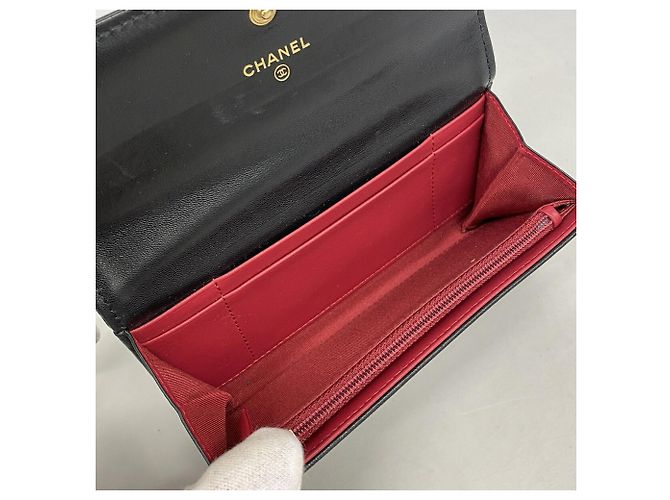 Cartera bi-fold Chanel de piel de cordero negra Negro - vista 3