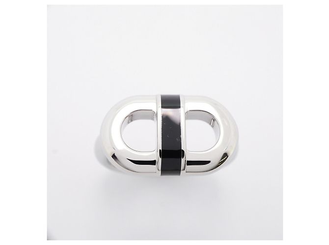 Ring Bague Maillon en métal Hermès Noir Argenté - vue 2