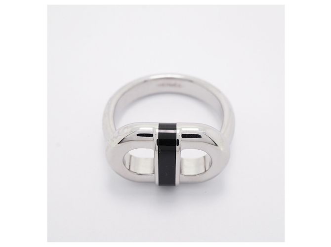 Ring Bague Maillon en métal Hermès Noir Argenté - vue 3