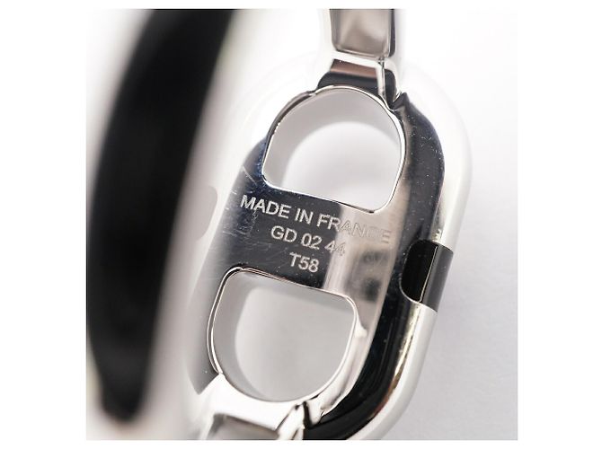 Ring Bague Maillon en métal Hermès Noir Argenté - vue 5